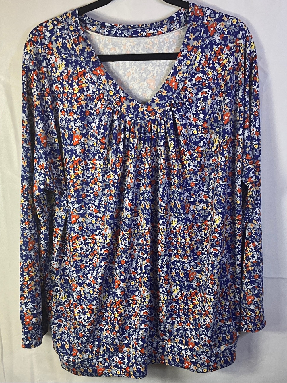 Lightweight Boho Long Sleeve Blue Floral Blouse size XXL new without tags